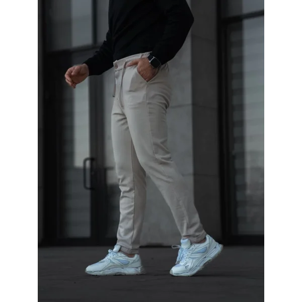 Erkek Diagonel Mikro Dokulu Cepli Pantolon - Bej