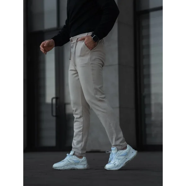 Erkek Diagonel Mikro dokulu Cepli Pantolon - Bej