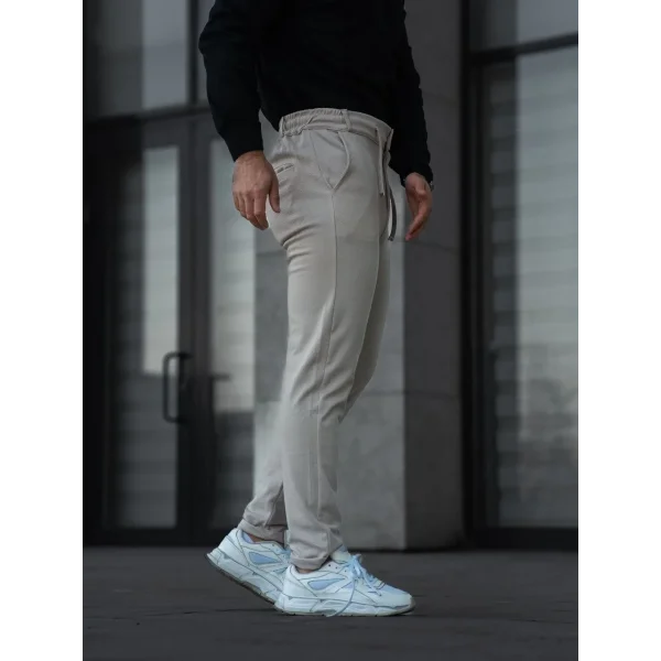 Erkek Diagonel Mikro dokulu Cepli Pantolon - Bej