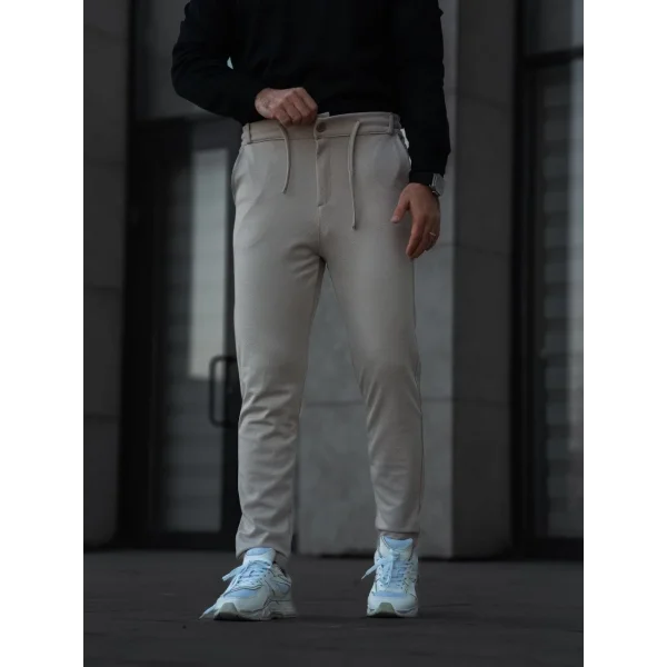 Erkek Diagonel Mikro dokulu Cepli Pantolon - Bej