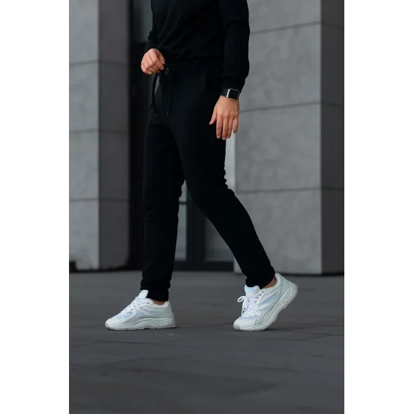 Erkek Diagonel Mikro dokulu Cepli Pantolon - Siyah