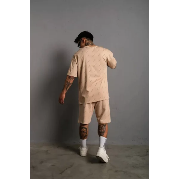 Erkek Dijital Baskılı İkili Şortlu Takım - Bej