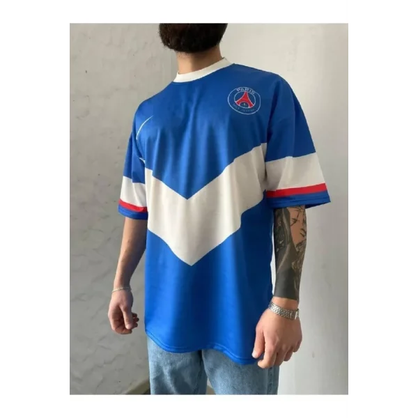 Erkek Dijital Baskılı Oversize T-shirt - Mavi