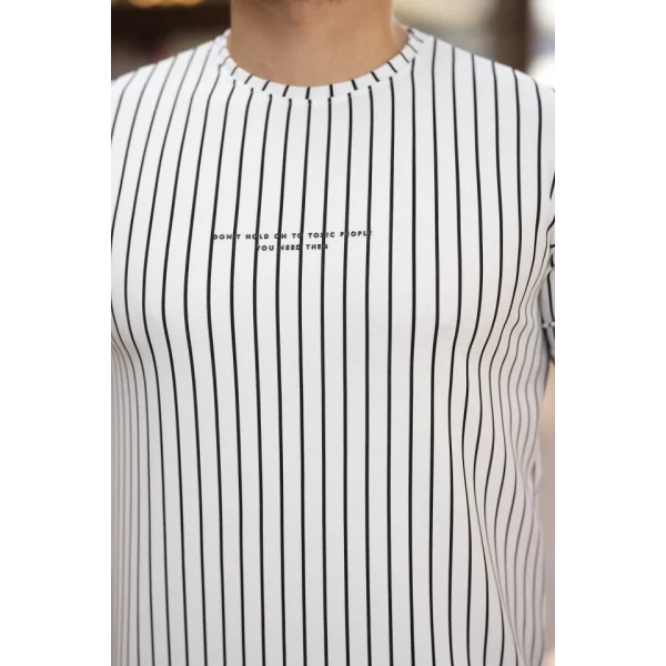 Erkek Dikey çizgili Ottoman Kumaş Kısa Kollu T-shirt