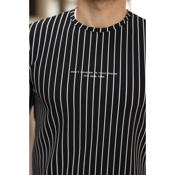 Erkek Dikey çizgili Ottoman Kumaş Kısa Kollu T-shirt