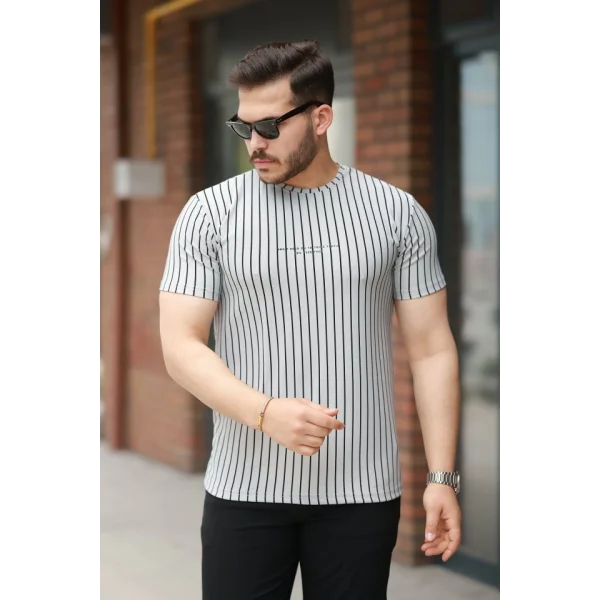 Erkek Dikey çizgili Ottoman Kumaş Kısa Kollu Tişört