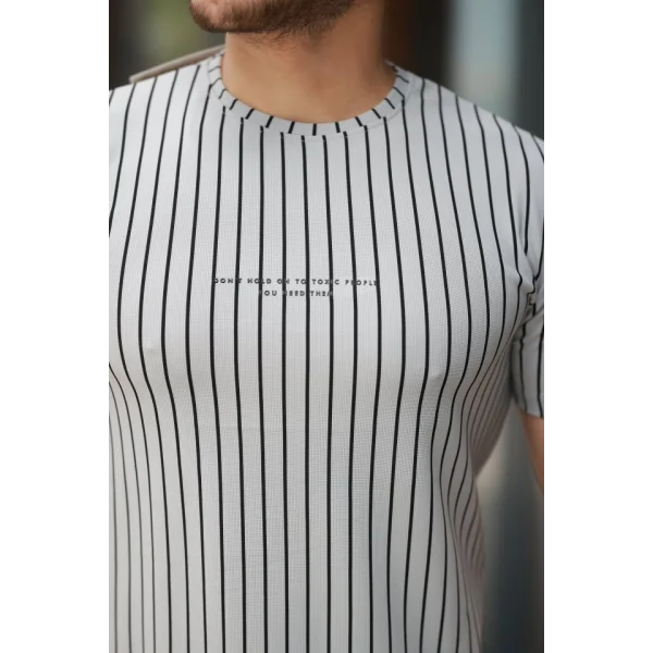 Erkek Dikey çizgili Ottoman Kumaş Kısa Kollu Tişört