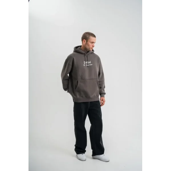 Erkek Double Oversize Kapüşonlu Sweatshirt 3 İplik Pamuklu Göğüs Nakışlı Premium Kalite – Antrasit