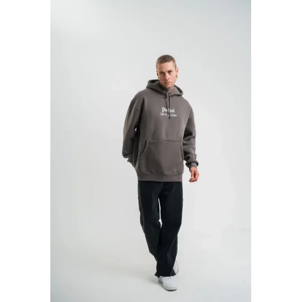 Erkek Double Oversize Kapüşonlu Sweatshirt 3 İplik Pamuklu Göğüs Nakışlı Premium Kalite – Antrasit