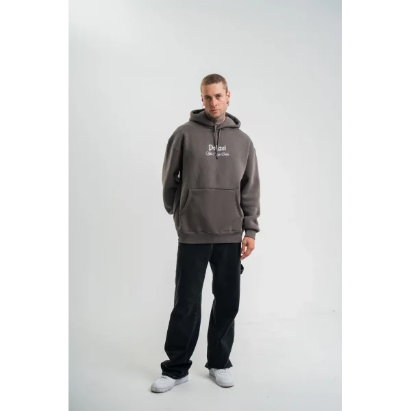 Erkek Double Oversize Kapüşonlu Sweatshirt 3 İplik Pamuklu Göğüs Nakışlı Premium Kalite – Antrasit