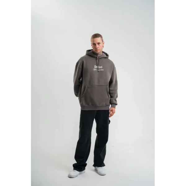 Erkek Double Oversize Kapüşonlu Sweatshirt 3 İplik Pamuklu Göğüs Nakışlı Premium Kalite – Antrasit