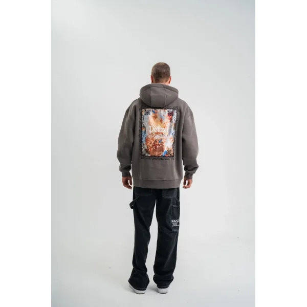 Erkek Double Oversize Kapüşonlu Sweatshirt 3 İplik Pamuklu Göğüs Nakışlı Premium Kalite – Antrasit