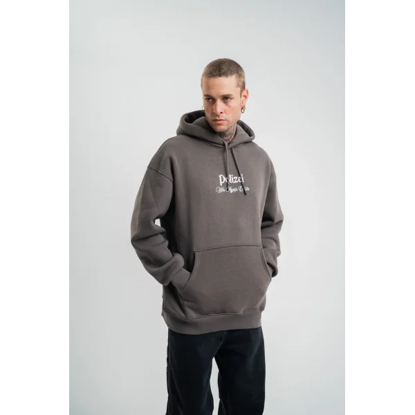 Erkek Double Oversize Kapüşonlu Sweatshirt 3 İplik Pamuklu Göğüs Nakışlı Premium Kalite – Antrasit