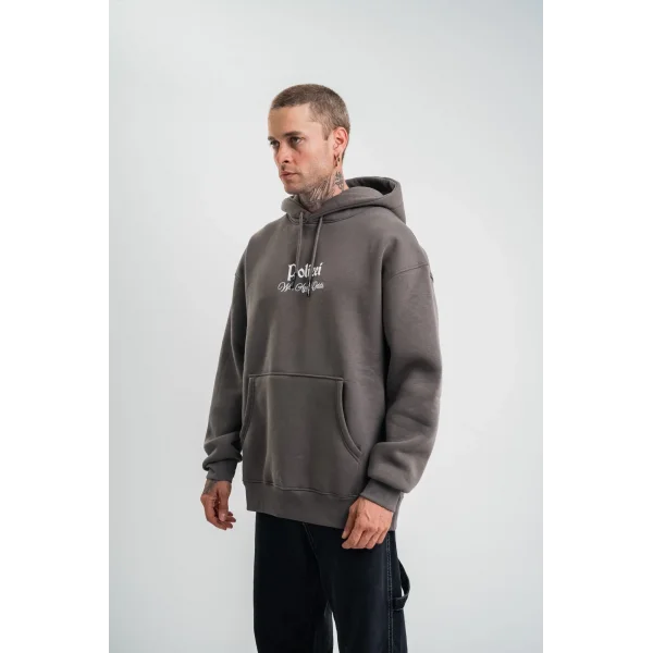 Erkek Double Oversize Kapüşonlu Sweatshirt 3 İplik Pamuklu Göğüs Nakışlı Premium Kalite – Antrasit