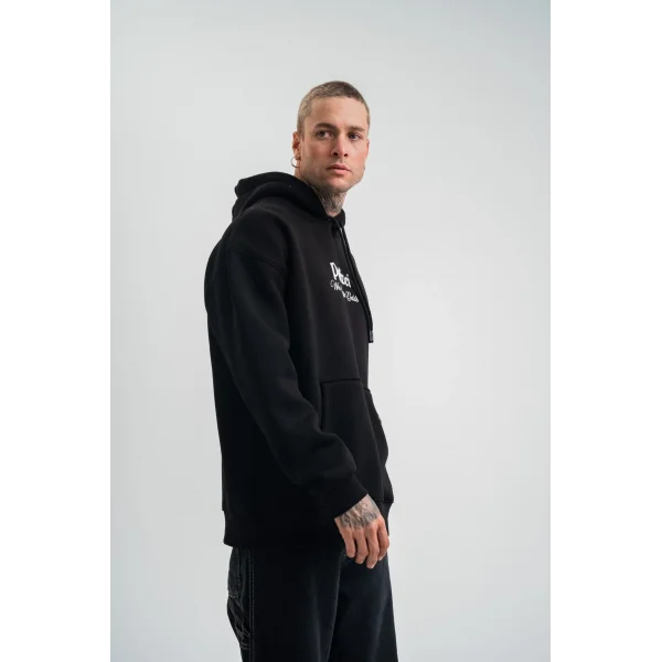 Erkek Double Oversize Kapüşonlu Sweatshirt 3 İplik Pamuklu Göğüs Nakışlı Premium Kalite – Siyah
