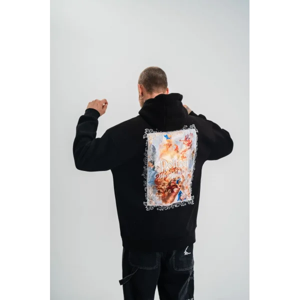 Erkek Double Oversize Kapüşonlu Sweatshirt 3 İplik Pamuklu Göğüs Nakışlı Premium Kalite – Siyah