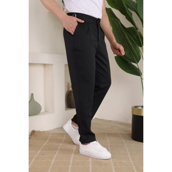 Erkek Duble Paça Yandan Tokalı Cord Desenli Pantolon