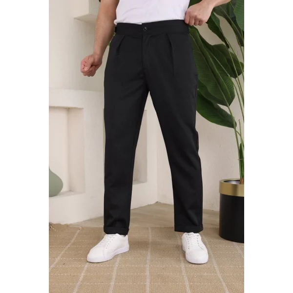 Erkek Duble Paça Yandan Tokalı Cord Desenli Pantolon