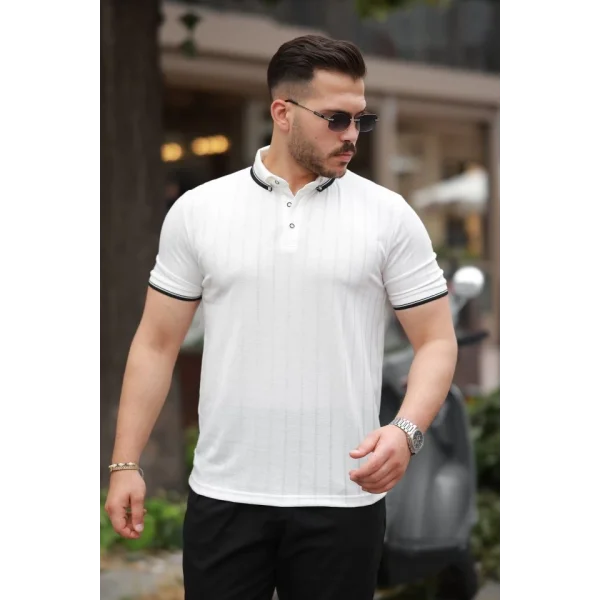 Erkek Düğme Yakalı Jakar Kumaş Kısa Kollu Tişört