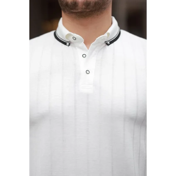 Erkek Düğme Yakalı Jakar Kumaş Kısa Kollu Tişört