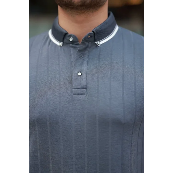 Erkek Düğme Yakalı Jakar Kumaş Kısa Kollu Tişört