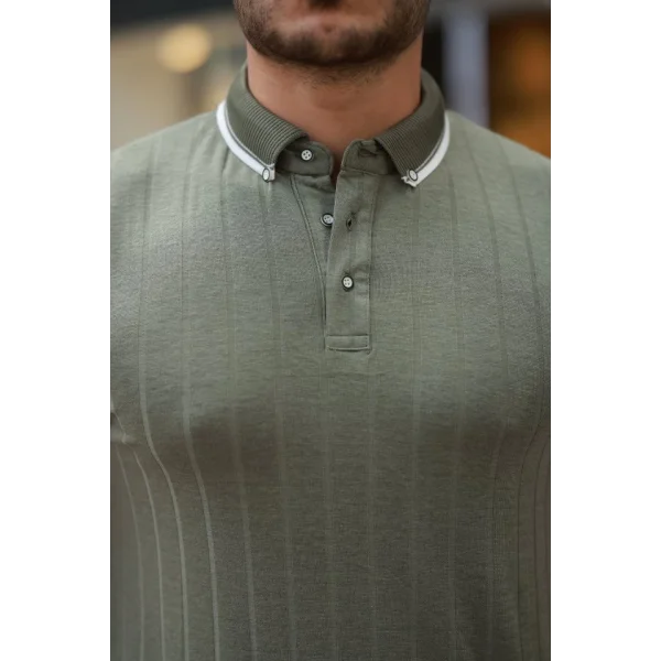 Erkek Düğme Yakalı Jakar Kumaş Kısa Kollu Tişört