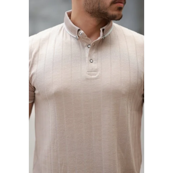 Erkek Düğme Yakalı Jakar Kumaş Kısa Kollu Tişört