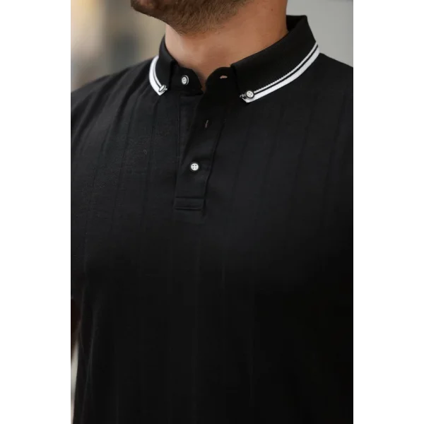 Erkek Düğme Yakalı Jakar Kumaş Kısa Kollu Tişört