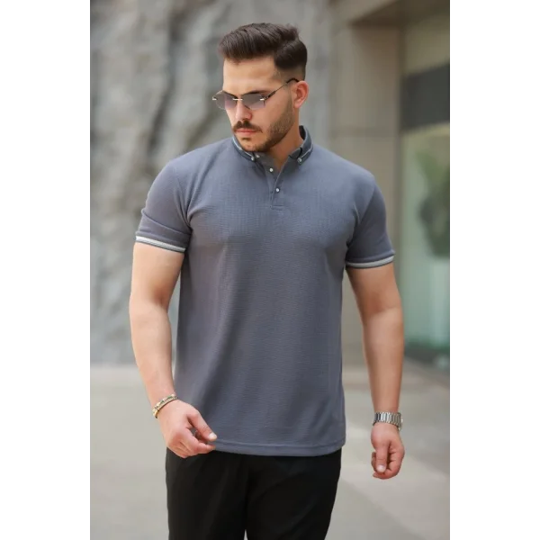 Erkek Düğmeli Yaka Waffle Kumaş Kısa Kollu Tişört