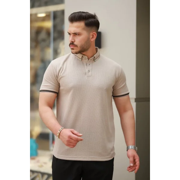Erkek Düğmeli Yaka Waffle Kumaş Kısa Kollu Tişört