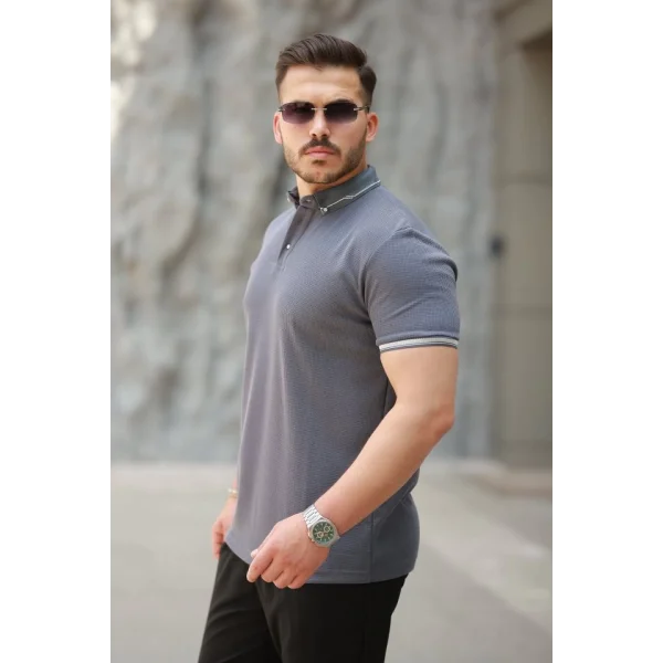 Erkek Düğmeli Yaka Waffle Kumaş Kısa Kollu Tişört