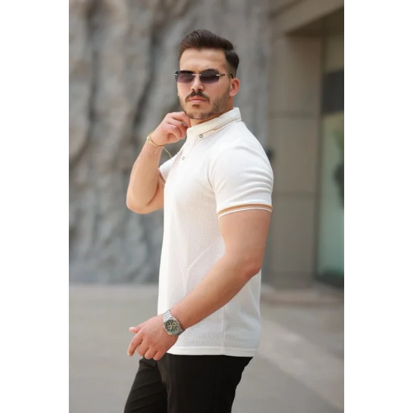 Erkek Düğmeli Yaka Waffle Kumaş Kısa Kollu Tişört