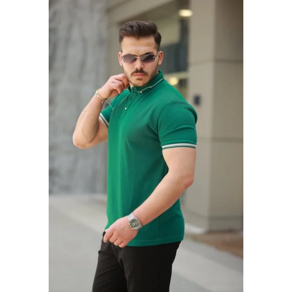 Erkek Düğmeli Yaka Waffle Kumaş Kısa Kollu Tişört