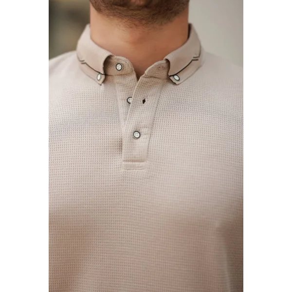 Erkek Düğmeli Yaka Waffle Kumaş Kısa Kollu Tişört