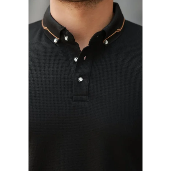 Erkek Düğmeli Yaka Waffle Kumaş Kısa Kollu Tişört