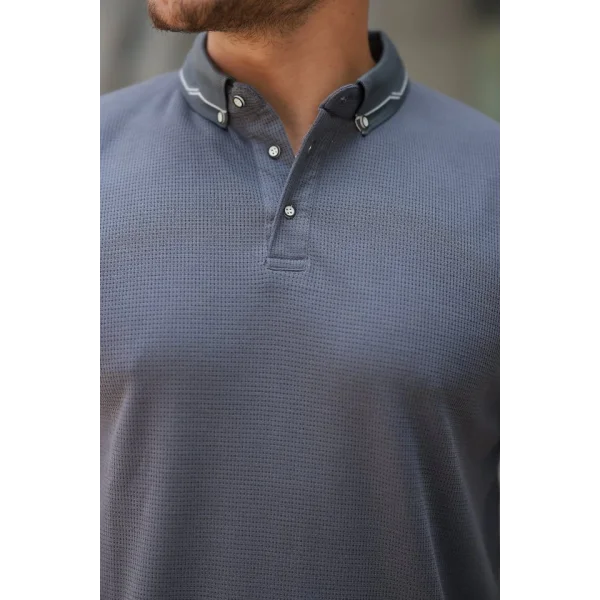 Erkek Düğmeli Yaka Waffle Kumaş Kısa Kollu Tişört