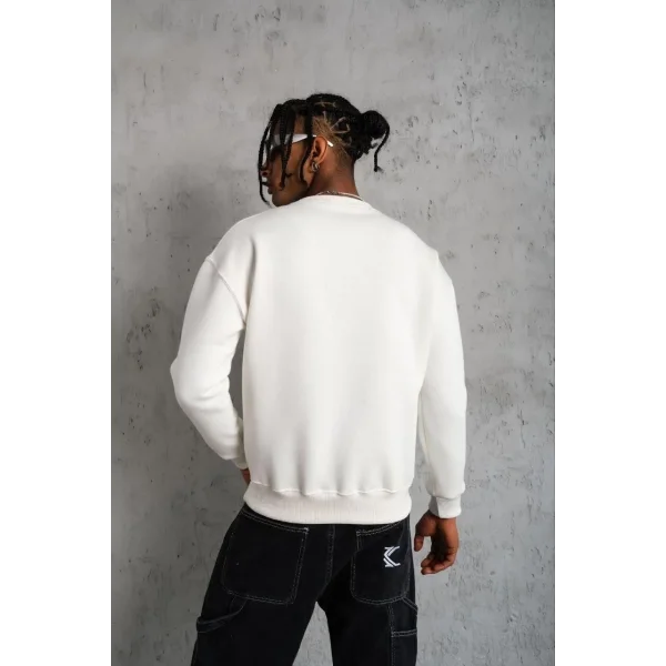 Erkek Düz Bisiklet Yaka Sweat - Beyaz