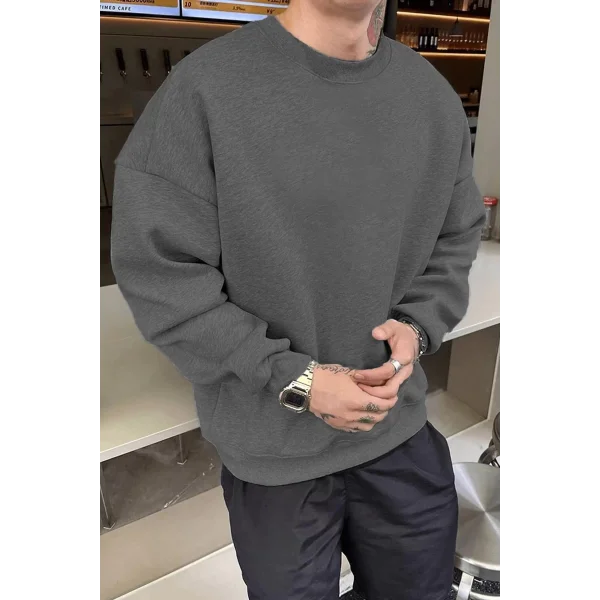 Erkek Düz Bisiklet Yaka Sweat - Füme