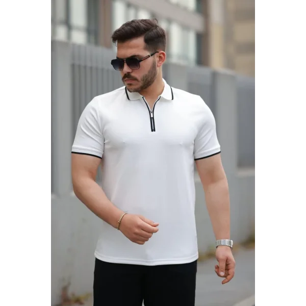 Erkek Fermuar Yakalı çizgi Detaylı Oysho Kumaş Kısa Kollu Tişört