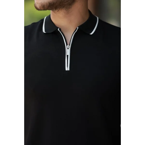 Erkek Fermuar Yakalı çizgi Detaylı Oysho Kumaş Kısa Kollu Tişört