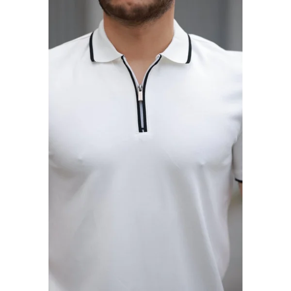 Erkek Fermuar Yakalı çizgi Detaylı Oysho Kumaş Kısa Kollu Tişört