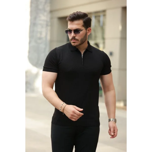 Erkek Fermuar Yakalı Kısa Kollu Tişört