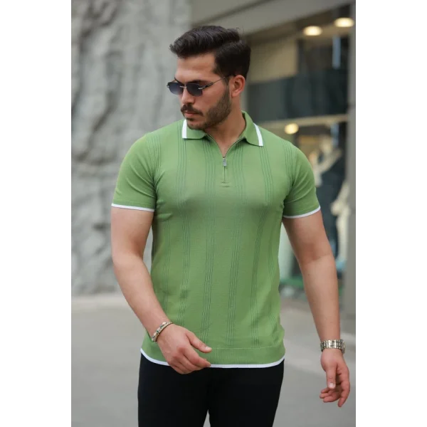 Erkek Fermuar Yakalı Kısa Kollu Tişört