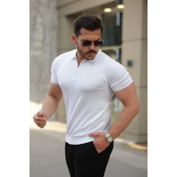 Erkek Fermuar Yakalı Kısa Kollu Tişört