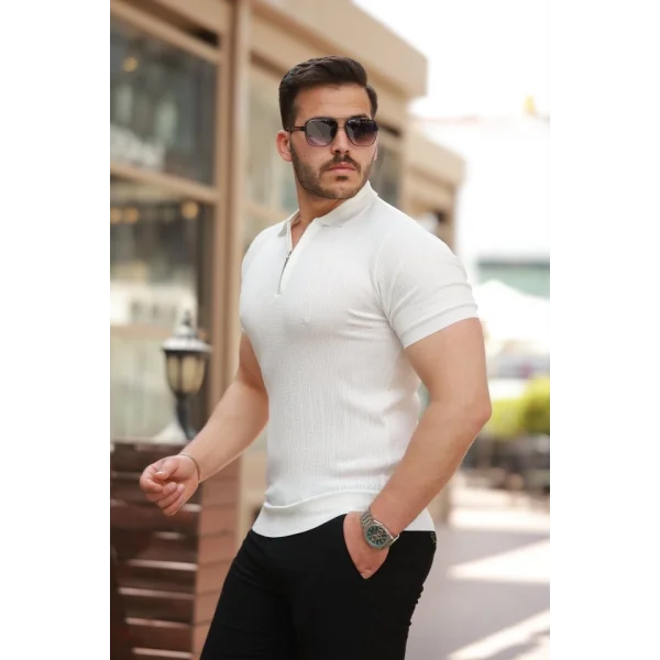 Erkek Fermuar Yakalı Kısa Kollu Tişört