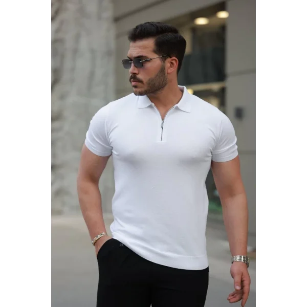 Erkek Fermuar Yakalı Kısa Kollu Tişört