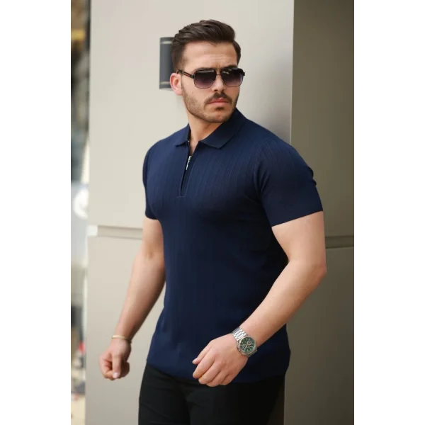 Erkek Fermuar Yakalı Kısa Kollu Tişört