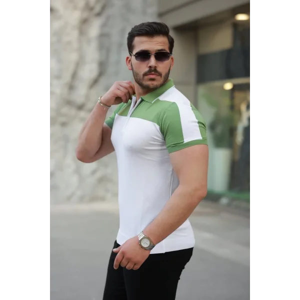 Erkek Fermuar Yakalı Kısa Kollu Tişört