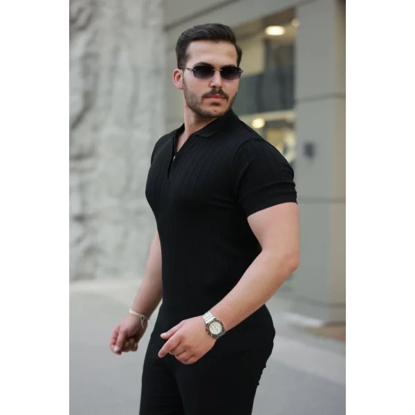 Erkek Fermuar Yakalı Kısa Kollu Tişört