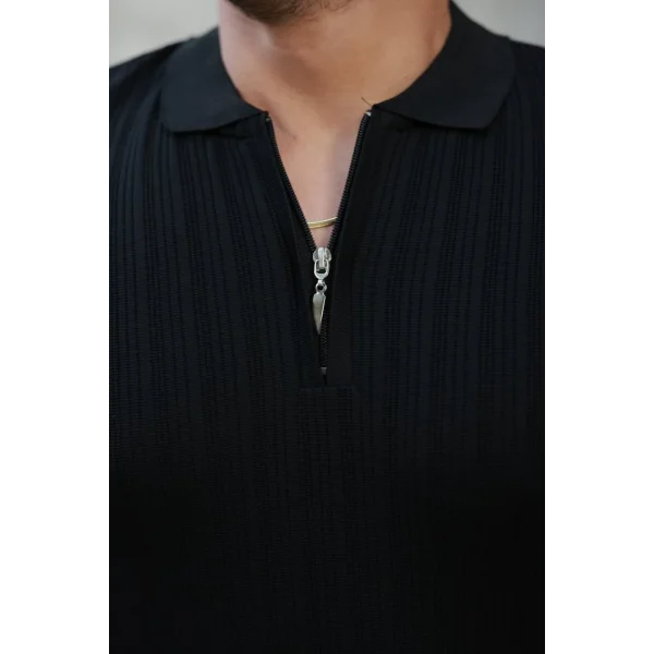 Erkek Fermuar Yakalı Kısa Kollu Tişört